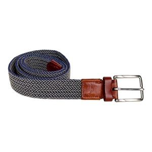 Tommy Bahama Navy & Tan Woven Belt Leather Trim Size L/XL